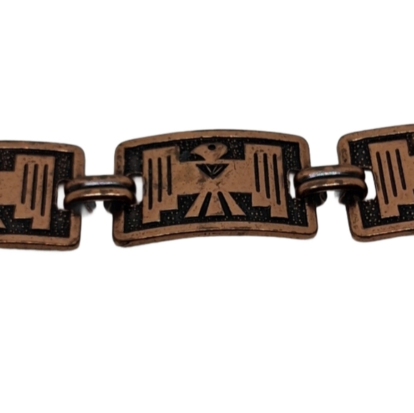 Vintage 1950s Copper Thunderbird Link Bracelet – Boho Southwest Vibes - Picture 7 of 9